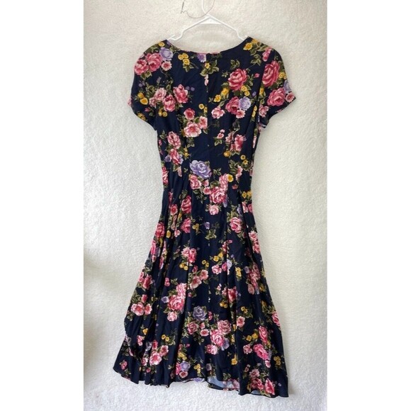 Maggy London Vintage 80s Dress Womens Size 10 Floral Fit & Flare Rayon Button Up - Picture 6 of 6